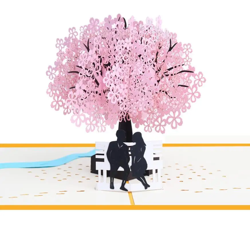  10pcs Cherry Blossoms Lover Handmade Kirigami Origami 3D Pop UP Greeting Cards Invitation card For  - 32866607606