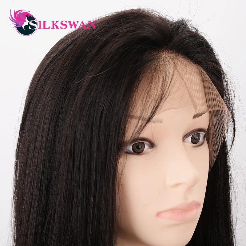 Silkswan Brazilian Straight 13x4 Lace Front Human Hair Wigs Remy Hair 10-24 Inch 150 Density Wigs With Pre plucked Hairline