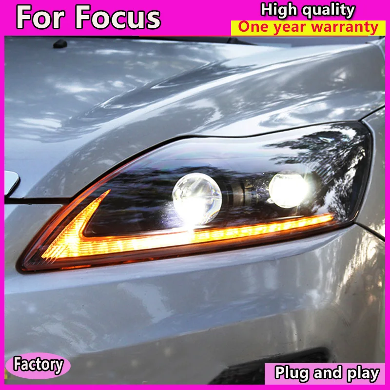 Автомобильный Стайлинг в сборе для Ford Focus 2009-2012, светодиодный фонарь, новая фара, DRL линза, двойной луч, светодиодный, аксессуары для фар