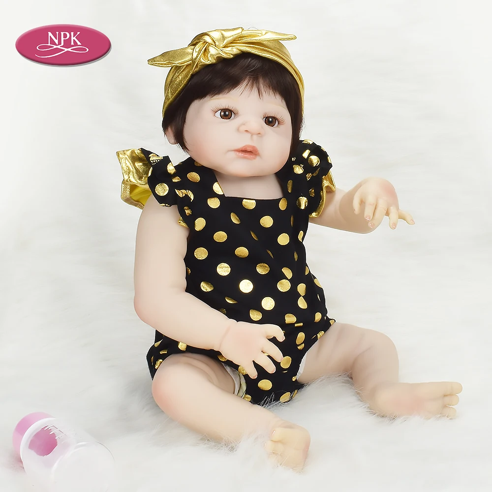 

NPK 57CM Full Silicone Reborn Girl Baby Doll Educational Toy Vinyl Lifelike Princess Toddler Fashion Dolls Girls Bathe Toys Gift