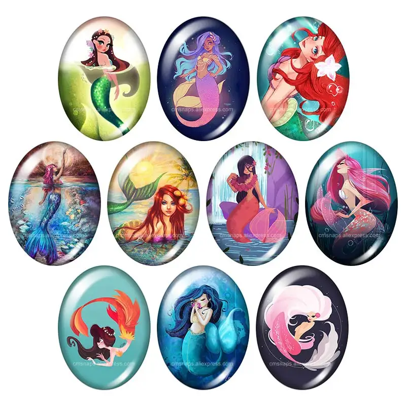 

Lucky Beauty Mermaid Dream 13x18mm/18x25mm/30x40mm mixed Oval photo glass cabochon demo flat back Jewelry findings TB0038