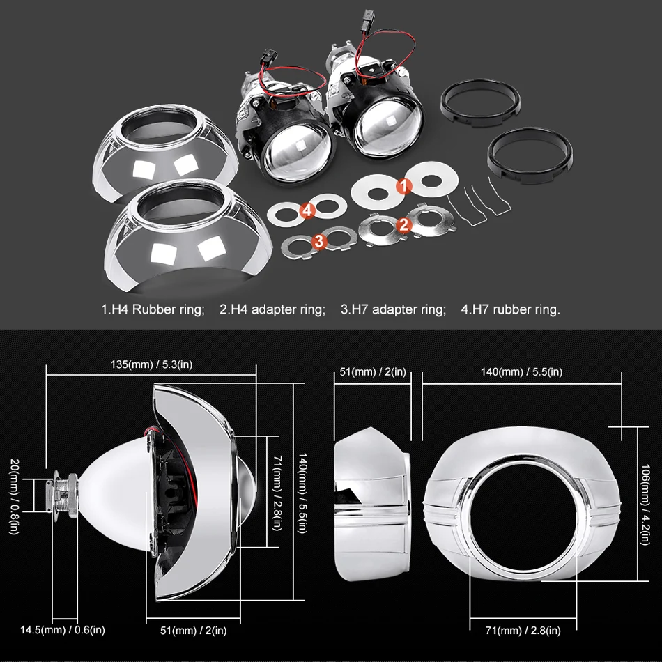 RACBOX 2 шт. 2,5 дюймов Универсальный биксеноновый проектор Лен Серебряный кожух H1 ксеноновая HID лампа для H4 H7 автомобильные фары DIY комплект для модернизации