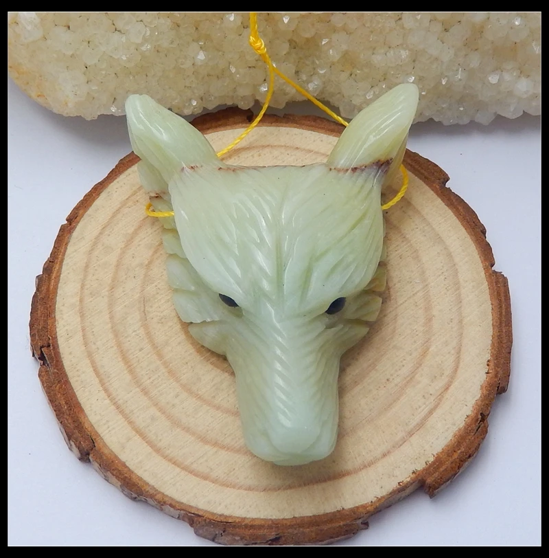 

Hot Sale 1Pcs Natural Stone Amazonite Handcarved Wolf Head Necklace Pendant 54x42x16mm 31.4g Trendy Jewelry Best Birthday Gift
