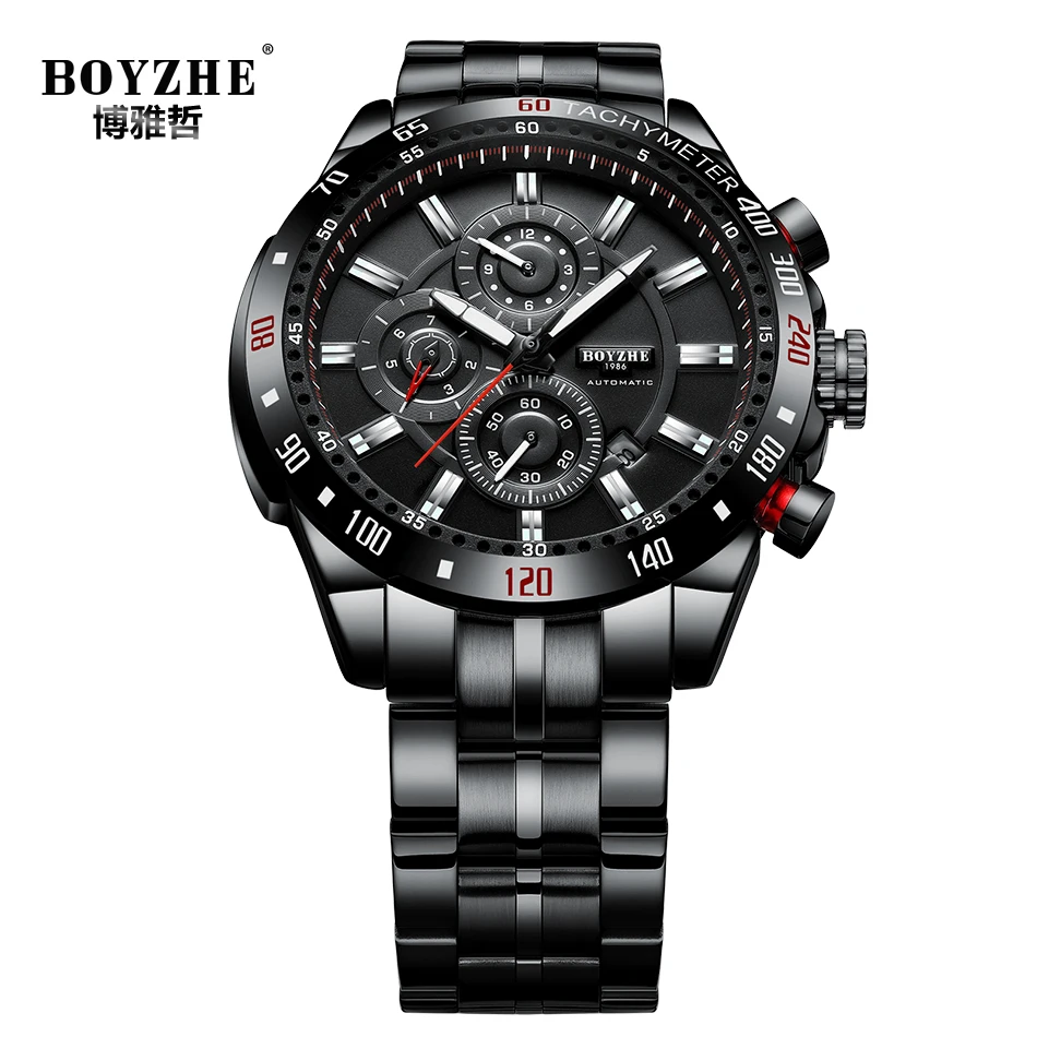 

BOYZHE 2020 Luxury Brand Watch Men Automatic Mechanical Mens Watches Sports Waterproof Full Steel erkek kol saati otomatik saat