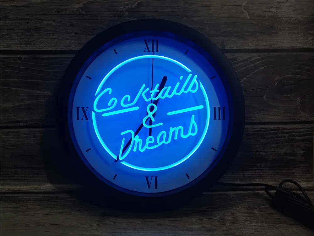 

0B079 Cocktails & Dream Beer Bar Wine APP RGB 5050 LED Neon Light Signs Wall Clock
