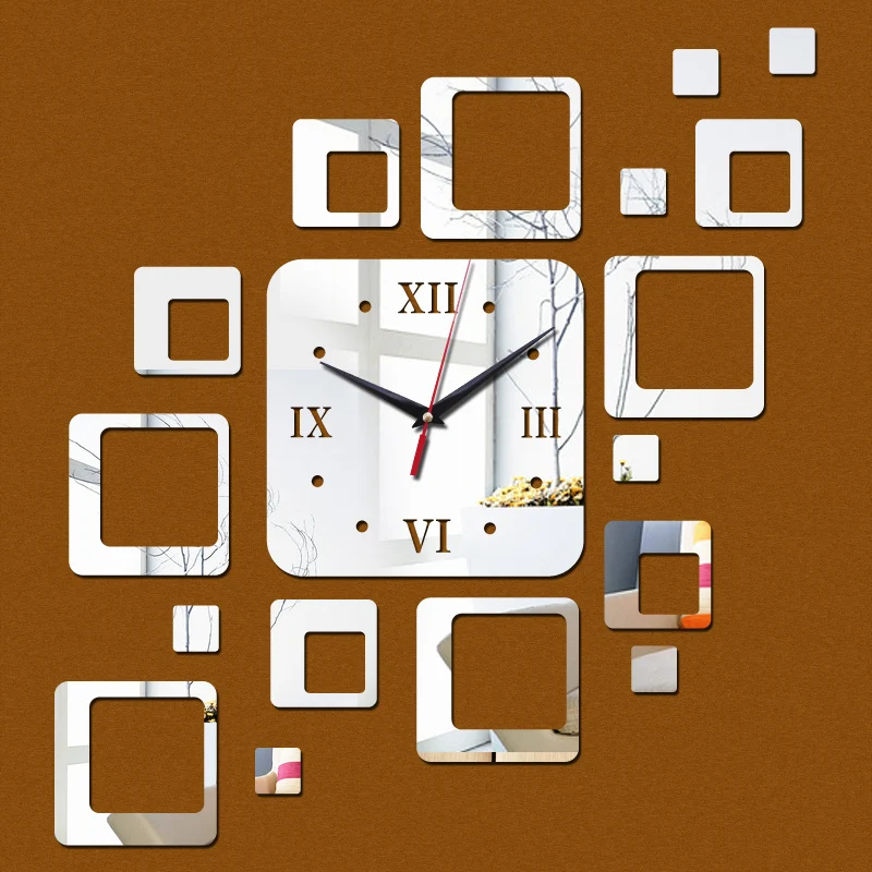 Новая мода diy геометрические настенные часы зеркало акриловая квадратная форма украшения настенные наклейки кварцевые настенные часы для подарков Часы