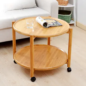 

Creative Movable Coffee Table Double with Roller Tea Table Modern Minimalist Storage Mobile Small Round Table with Roller