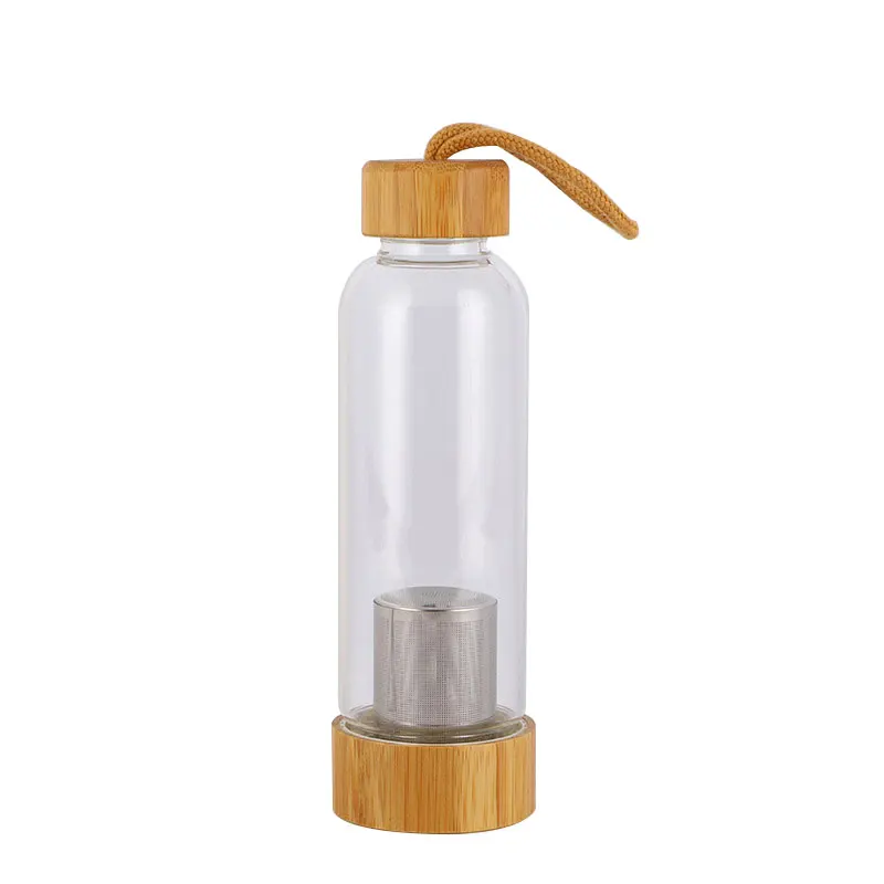 

Glass Water Bottle Accessories 400ml With Stainless Steel Tea Infuser Bamboo Lid Rope Bottles For Water Car Kitchen Items Tour