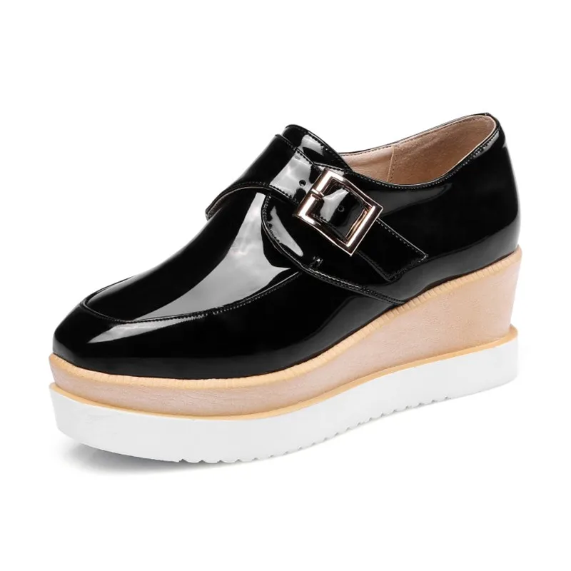 Casual Automne Coin Verni Black En Femme Chaussures Femmes Cuir Pompes Confort Talons white wine forme Plate Printemps Hauts Boucle q0Ow6O