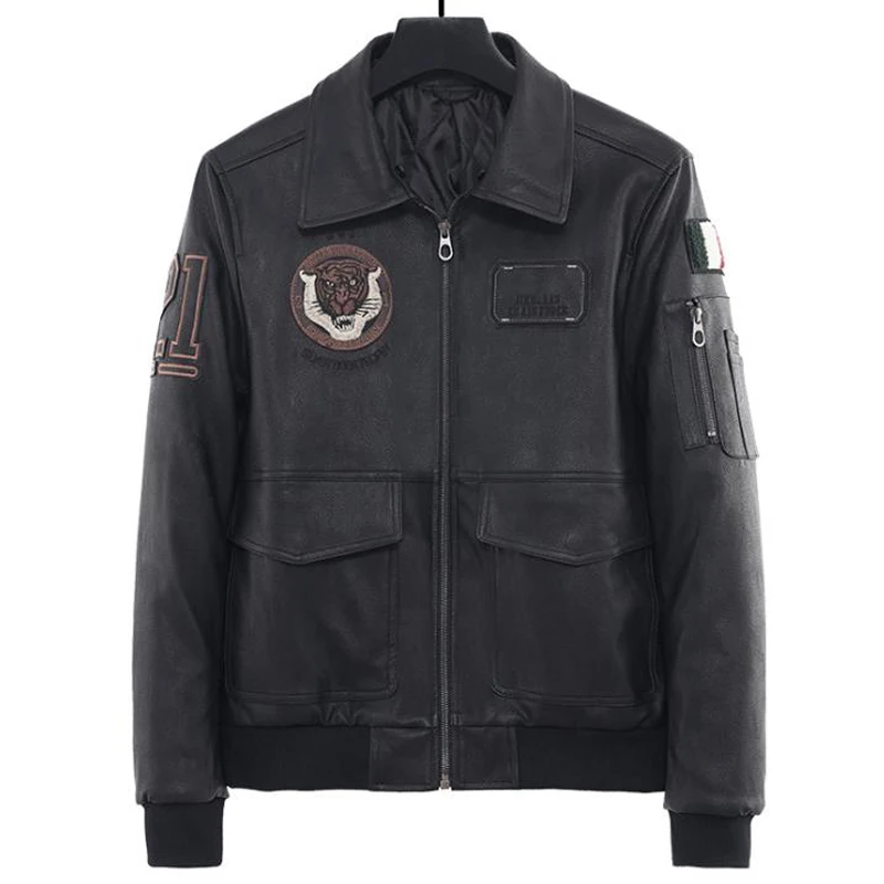 

Tiger Head Lapel Embroidered Leather Jacket Coats Men Spring Autumn Plus Size 5XL Male PU Coat Jackets Moto Streetwear 2019 A493