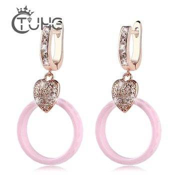 

2019 Rose Gold Heart Shape Female Earrings for Women Romantic Pink Circle Pendant U Shape Ear Earring Jewelry Wedding Party Gift