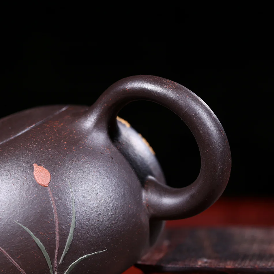 Чайник Yixing Black Zhu ручной работы цветная грязь Расписанная цветами птица Xi Shi Pot