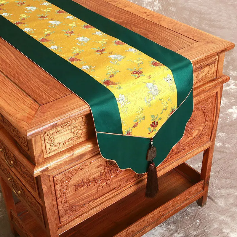 

Chinese luxury table runner Jade table flag customization gold crap with dark green for top grade hotel and home use