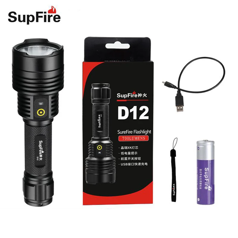 Supfire высокомощный заряжаемый светодиодный вспышка светильник фонарь D12 Linterna