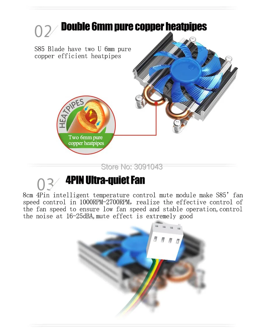 PCcooler S85 4pin pwm 2 тепловым стержнем heat pipe ультра-тонкая Обложка для HTPC мини Чехол все-в-одном для Intel 775/1155/1156 Процессор охлаждающий вентилятор радиатора молчание