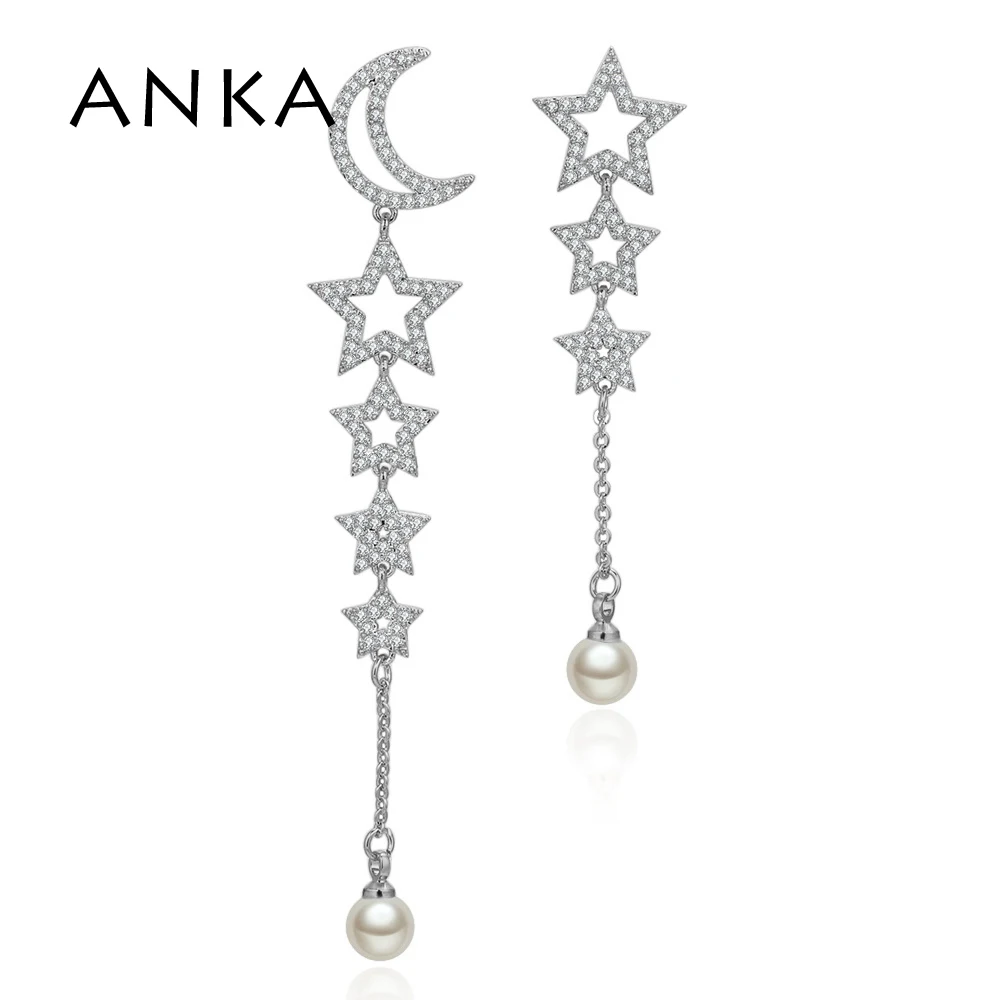 

2018 New Design Asymmetric Earrings For Women AAA Cubic Zirconia Moon Star Pendientes Hot Christmas Gifts #133480