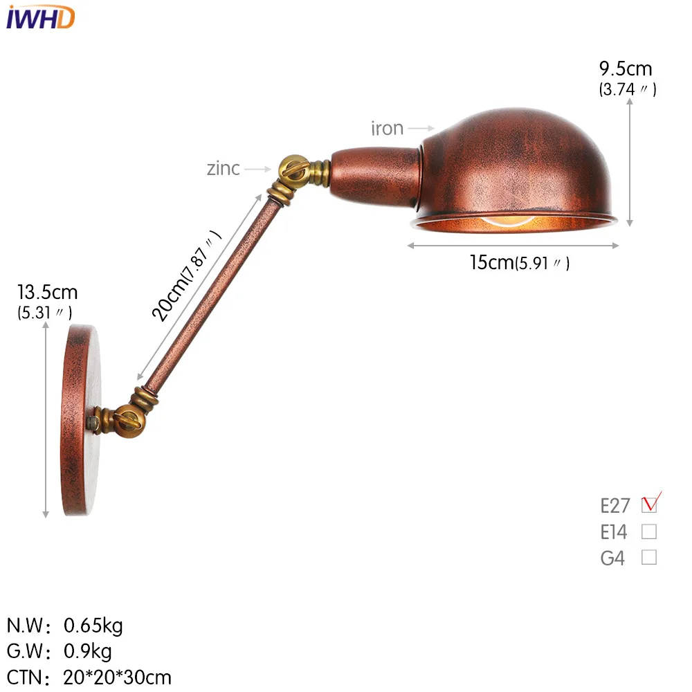 IWHD Железный регулируемый светодиодный настенный светильник белый винтажный промышленный Wandlamp скандинавские Настенные светильники для дома аппликация Мураль светильник
