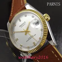 36mm Parnis white dial date sapphire glass 21 jewels miyota mens watches top brand luxury automatic mechanical Men’s Watch