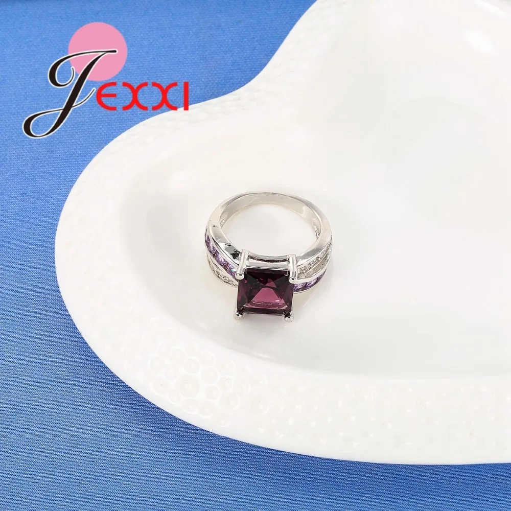 Подлинное 925 пробы Серебряное кольцо темно фиолетовый CZ обручальные кольца для женщин обручальное кольцо Мода Anillos высокое качество