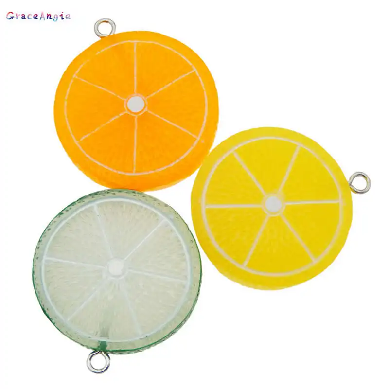 

GraceAngie 6pcs Resin Fruit Lemon Slice Pendant Green Orange Flatback Cabochon Keychain Decor Phone Case Hanging DIY Accessory