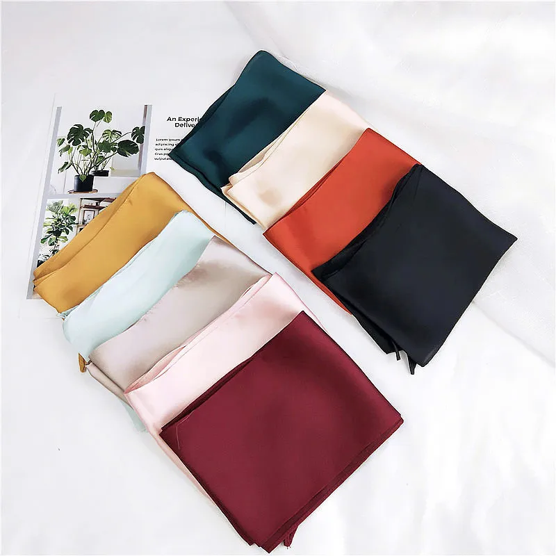 Women Fashion Ribbon Silk Scarf Beautiful Solid Design Girls Neckerchief Hair Band Bag Handle Wraps Small Neck Scarves