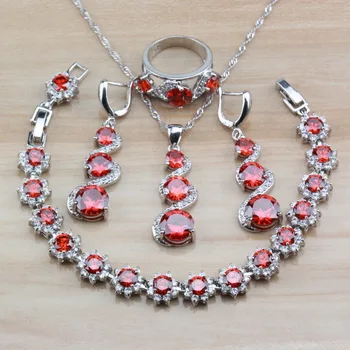 

Amazing AAA+ Quality Red Rhodolite Women Costume dubai Wedding Jewelry Sets Long Earrings/Necklace/Bracelet/Ring