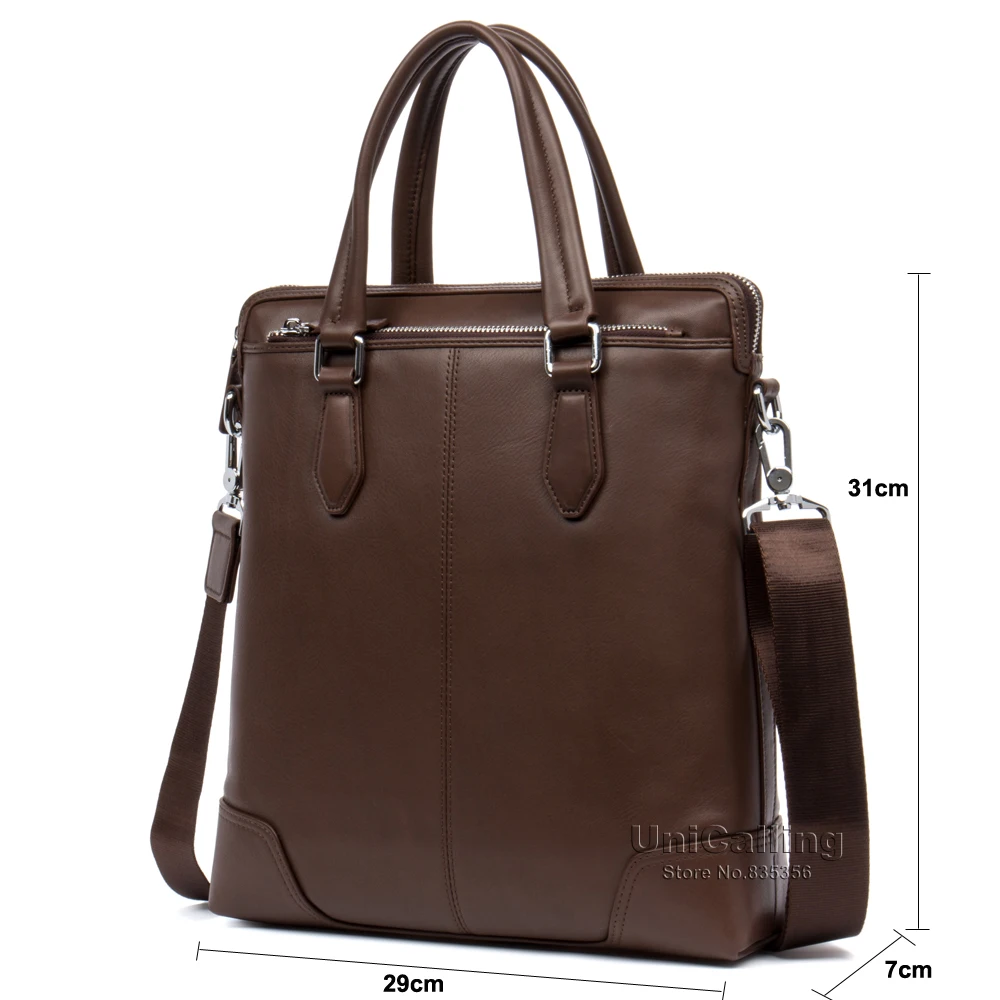 UNICALLING мужские кожаные сумки Роскошная модная мужская сумка из натуральной кожи Вертикальная коричневая натуральная кожа мужская деловая сумка