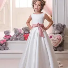 Г., платья для первого причастия без рукавов с коротким шлейфом для девочек, белые/цвета слоновой кости, трапециевидные Атласные Платья с цветочным узором для девочек на свадьбу