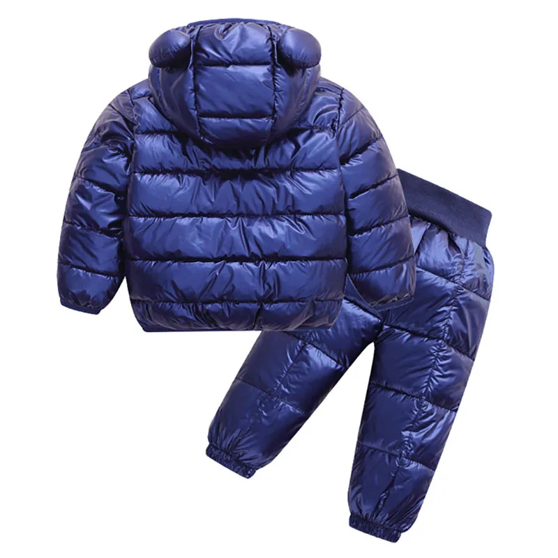 Одежда для малышей осенне-зимние теплые комплекты, куртка с капюшоном+ штаны Детские Пуховые хлопковые костюмы из 2 предметов для мальчиков и девочек детская утепленная одежда От 1 до 5 лет