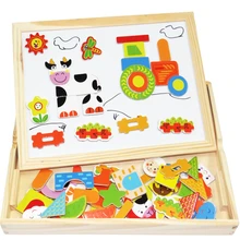 Многофункциональные развивающие деревянные головоломки игрушки ферма джунгли животные деревянные магнитные 3D Пазлы Детские Рисование мольберт доска