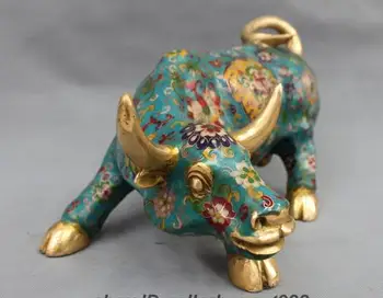 

Copper Bronze decor Brass Chinese Statue wholesale 17 China Bronze Cloisonne Bull Ox Palace Enamel Attract Wealth Animal Statue