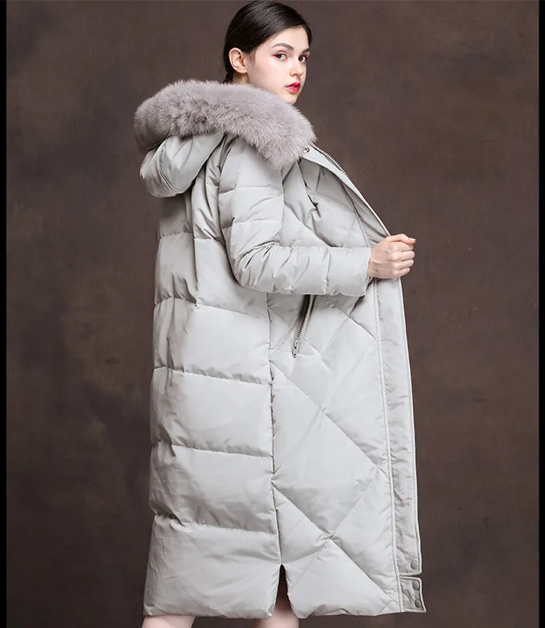 Women Winter Duck Down Jackets Hooded Big Fox Fur Collar Long Coats Dded Down Overknee Jacket Women Winter 2018 AS054 (4) - 