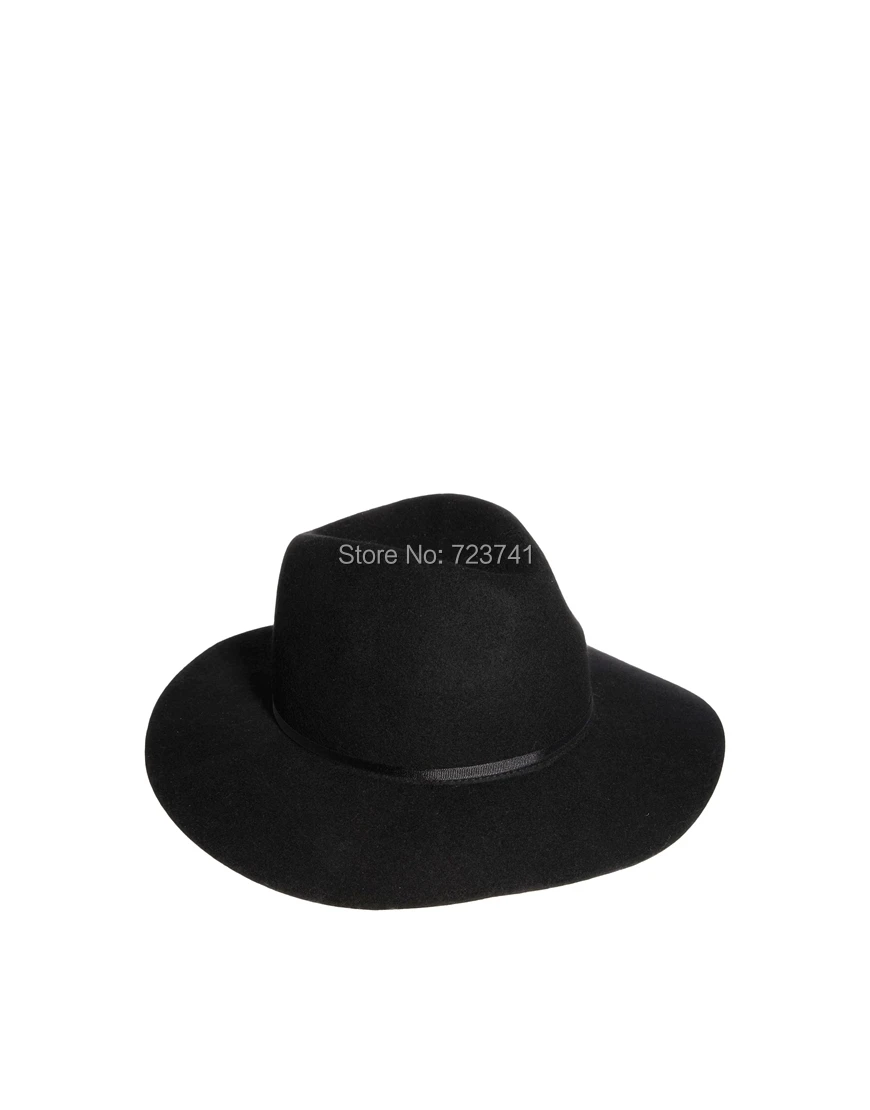 Шерсть Для женщин черная фетровая шляпа Трилби валяные Защита от Солнца шляпа Размеры 56-58 см регулируется