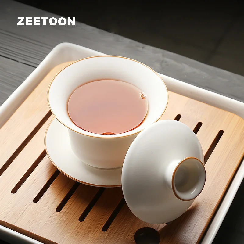 

150ml Zen Japanese Style Gaiwan Kung Fu Tea Set Boutique Handmade White Porcelain Master Cup Ceramics Teapot Creative Home Decor