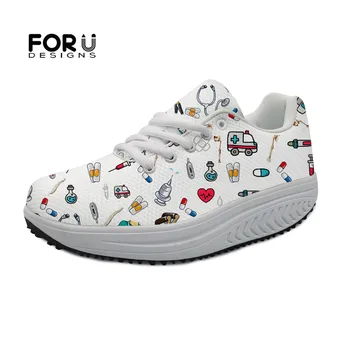

FORUDESIGNS Fashion Women Shoes Flats Swing Slimming Shoes Cartoon Nurse/Premium Sketch Print Platform Height Increasing Shoes