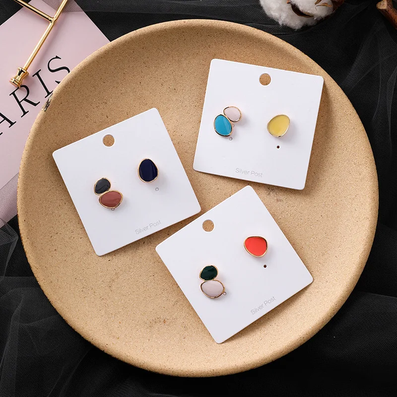 

2019 Silver Needle Korea Style Irregular Oval Earrings Small Color Glaze Geometric Stud Earrings for Women Girl Fashion Jewelry