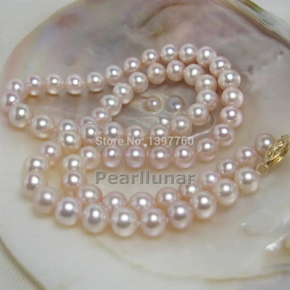 

Miss charm 10-11MM OUTSTANDING luster lavender pearl necklace Solid good Gold (A0322)