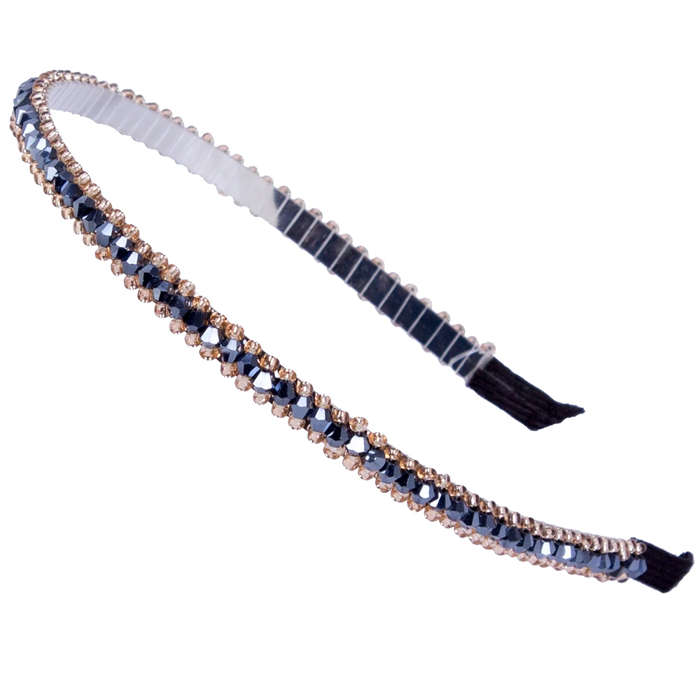 AWAYTR 1 предмет Для женщин леди со стразами и металлическими повязка на голову для девочек Bling Beads; цвет черный, темно-синий; повязка для волос; ювелирные изделия повязка для волос аксессуары головной убор