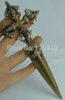 

China Collectibles Old Decorated Hand Tibet Copper Figure Exorcism Statue