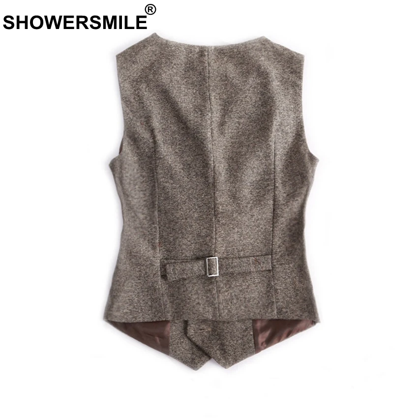 SHOWERSMILE Woolen Suit Vest Womens England Style Waistcoat Plus Size 3XL Spring Autumn Sleeveless Jacket Ladies Gilet