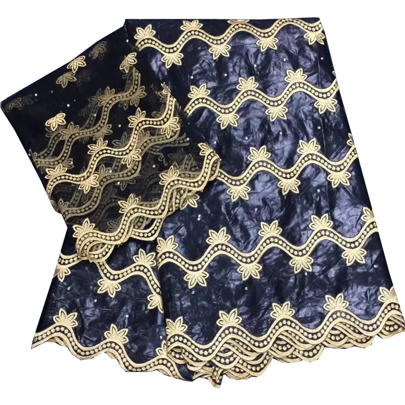 

(5+2yards/set ) high quality African bazin rich lace fabric in black gold with elegant embroidery for party dress BLX14
