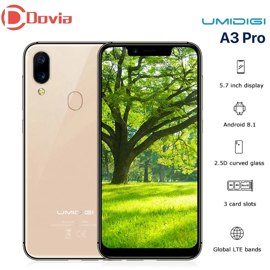 

UMIDIGI A3 Pro 4G Smartphone MTK6739 5.7 inch 1512 x 720 Pixels Quad Core 3GB RAM 32GB ROM Android 8.1 Fingerprint Mobile Phone