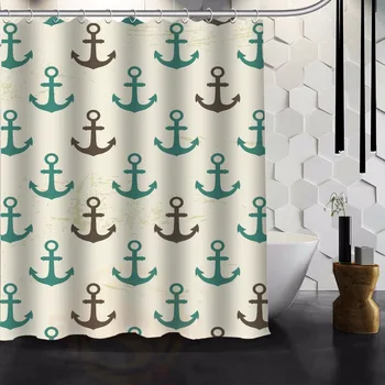 

Original Fabric Shower Curtain Custom Retro Seamless Pattern of Nautical Anchor Shower Curtain 48 IN x 72 IN (9 holes)