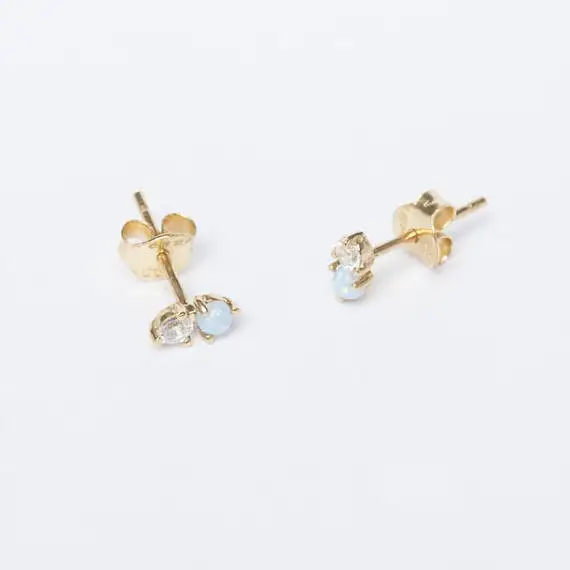 2017 cute minimal girl jewelry 925 sterling silver dainty delicate opal stone tiny stone double hole small earring 925