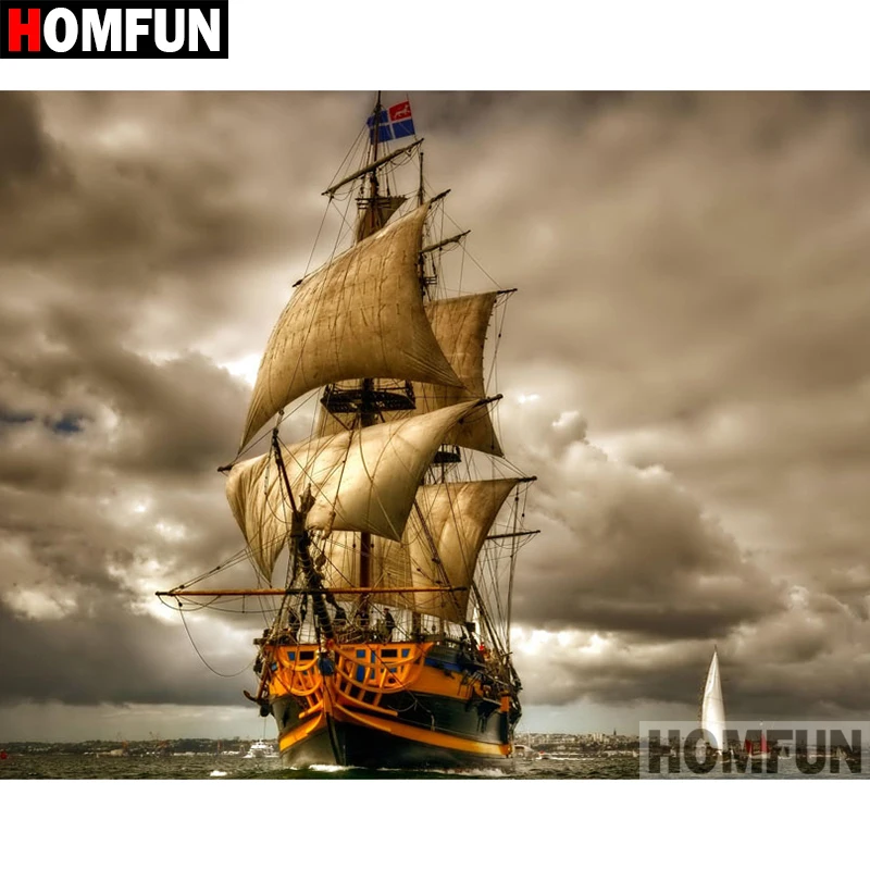 

HOMFUN 5D DIY Diamond Painting Full Square/Round Drill "Ship sailing" 3D Embroidery Cross Stitch gift Home Decor A00950