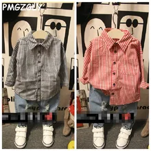 Рубашки в полоску для мальчиков на весну-осень хлопковые блузки с длинными рукавами для детей, верхняя одежда для мальчиков хлопковая школьная трендовая одежда для детей от 3 до 8 лет