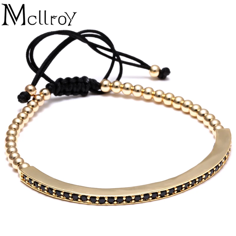 

Mcllroy Stopper Bracelets Men Beaded Bend Bar Bracelets Bangle Micro inlay zircon Braiding Men Zircon Bangle pulseira masculina
