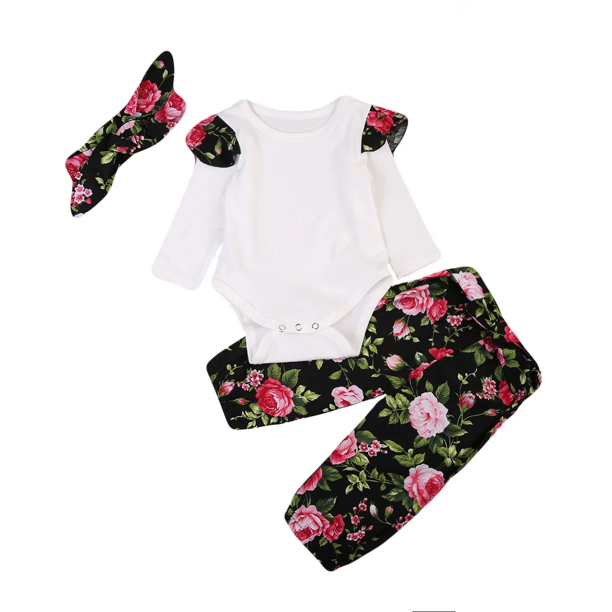 2017 Babies Flower Clothing Newborn Kids Baby Girls Tops Romper Floral Pants 3Pcs Outfits Set