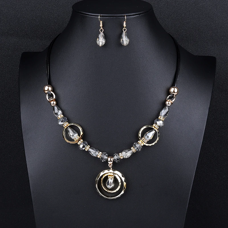 Crazy Feng роскошный акриловый бисер круглый кулон ожерелья висячие серьги набор украшений для женщин винтажный костюм в дубайском стиле ювелирные изделия NE+ EA - Окраска металла: 4