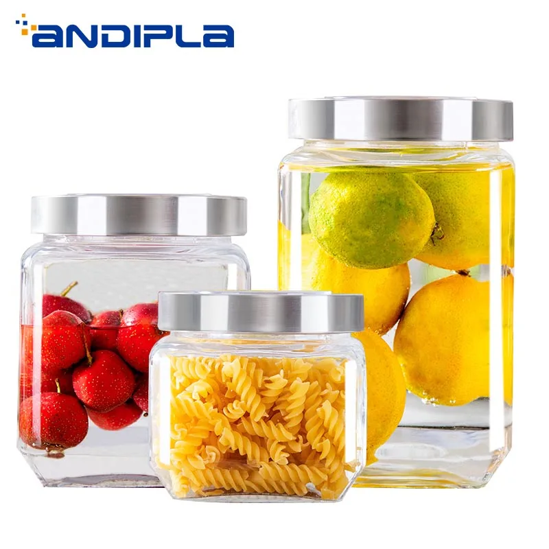 

3PCS/Lot Clear Glass Storage Jar Pickle Cans Fruit Jam Honey Tanks Nut Tea Seal Bottle Canister Kitchen Accessories Container